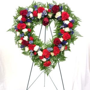 Waters Edge Floral Red White Blue Heart Sympathy Easel